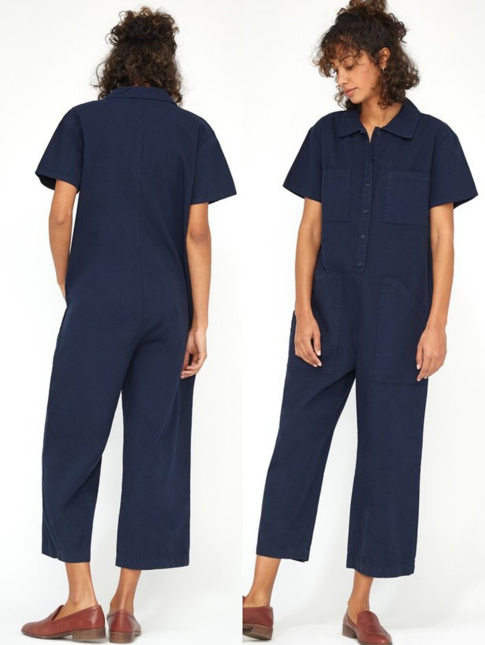 LACAUSA Lucky Jumpsuit XS Navy Blue Straight Leg Button Front Made USA LA20183